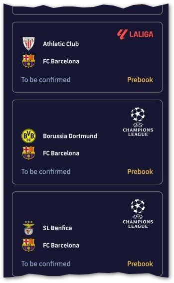 Spiel AS Monaco gegen FC Barcelona mit Preis und Frist, Button „Application“